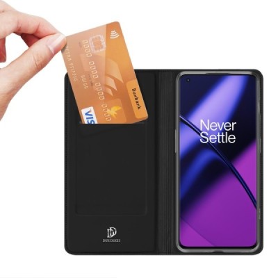 „Dux Ducis“ Skin serijos OnePlus 11 juodas odinis atverčiamas dėklas | Priedai.lt