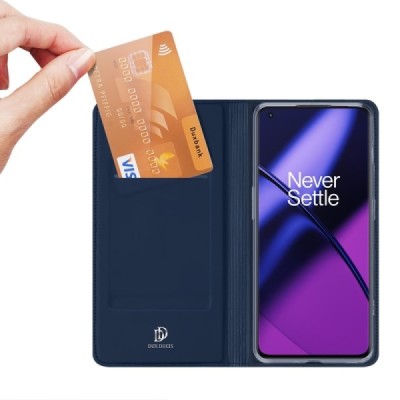 „Dux Ducis“ Skin serijos OnePlus 11 tamsiai mėlynas odinis atverčiamas dėklas | Priedai.lt