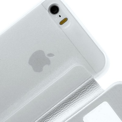 Atverčiamas baltas „S-View“ stiliaus Apple iPhone SE (5, 5s) dėklas / Priedai.lt