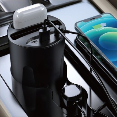 „Fast“ Wireless Charging 4 in 1 automobilinis juodas telefono kroviklis / laikiklis (15W) | Priedai.LT
