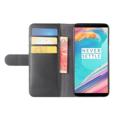 OnePlus 5T „Leather“ Leather atverčiamas juodas odinis dėklas - knygutė | Priedai.lt