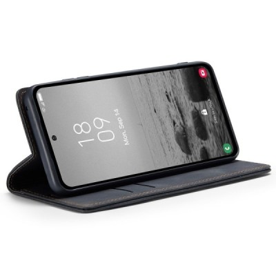 Samsung Galaxy A54 (SM-A546B) CaseMe Retro solidus atverčiamas juodas odinis dėklas - knygutė | Priedai.lt