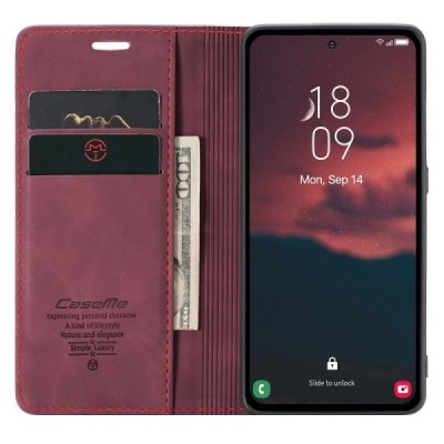 Samsung Galaxy A54 (SM-A546B) CaseMe Retro solidus atverčiamas bordo odinis dėklas - knygutė | Priedai.lt