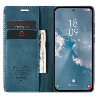 Samsung Galaxy A54 (SM-A546B) CaseMe Retro solidus atverčiamas žalias odinis dėklas - knygutė | Priedai.lt