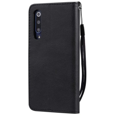 Xiaomi Mi 9 SE atverčiamas juodas odinis retro dėklas - piniginė | Priedai.lt
