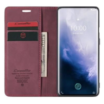 OnePlus 7 Pro CaseMe Retro solidus atverčiamas bordo odinis dėklas - knygutė | Priedai.lt