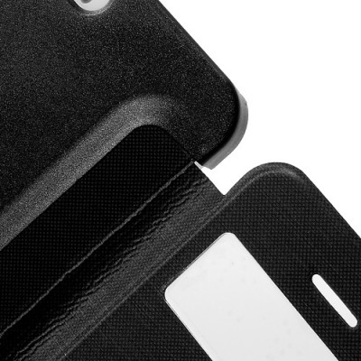 Atverčiamas juodas „S-View“ stiliaus Apple iPhone SE (5, 5s) dėklas / Priedai.lt