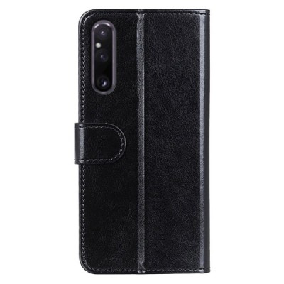 Sony Xperia 1 V atverčiamas juodas odinis dėklas - piniginė | Priedai.lt