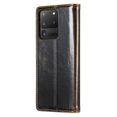 Samsung Galaxy S20 Ultra (G988, G988) „CaseMe“ Leather solidus atverčiamas rudas odinis dėklas - knygutė | Priedai.lt
