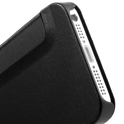 Atverčiamas juodas „S-View“ stiliaus Apple iPhone SE (5, 5s) dėklas / Priedai.lt