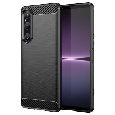 Sony Xperia 1 V „Carbon“ kieto silikono TPU juodas dėklas - nugarėlė | Priedai.lt