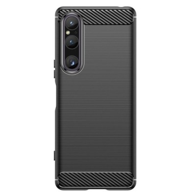Sony Xperia 1 V „Carbon“ kieto silikono TPU juodas dėklas - nugarėlė | Priedai.lt