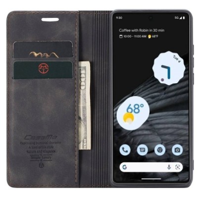 Google Pixel 7 CaseMe Retro solidus atverčiamas juodas odinis dėklas - knygutė | Priedai.lt