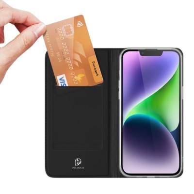 „Dux Ducis“ Skin serijos Apple iPhone 15 juodas odinis atverčiamas dėklas | Priedai.lt