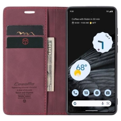 Google Pixel 7 CaseMe Retro solidus atverčiamas bordo odinis dėklas - knygutė | Priedai.lt