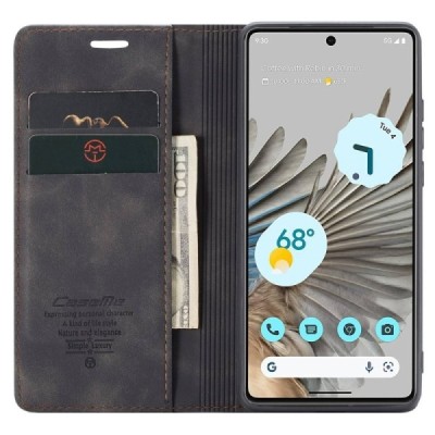 Google Pixel 7 Pro CaseMe Retro solidus atverčiamas juodas odinis dėklas - knygutė | Priedai.lt