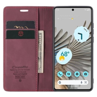 Google Pixel 7 Pro CaseMe Retro solidus atverčiamas bordo odinis dėklas - knygutė | Priedai.lt