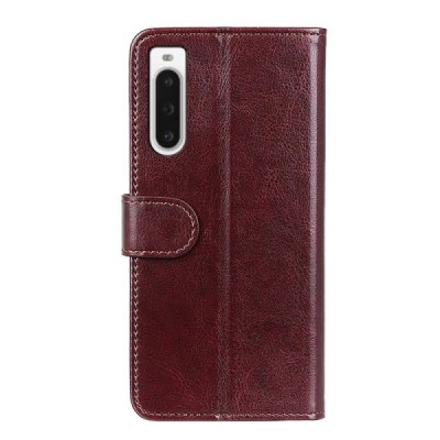 Sony Xperia 10 V atverčiamas rudas odinis dėklas - piniginė | Priedai.lt