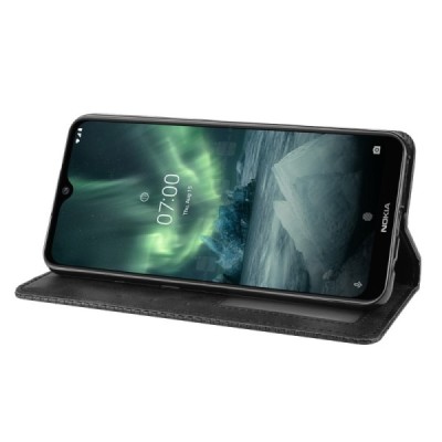 Nokia 7.2 (6.2) Vintage juodas odinis atverčiamas dėklas - knygutė su magnetu | Priedai.lt