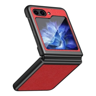 Samsung Galaxy Flip5 5G (SM-F731B) Deluxe Leather raudonas odinis dėklas - nugarėlė | Priedai.lt