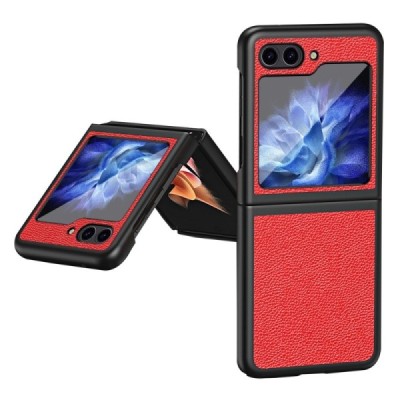 Samsung Galaxy Flip5 5G (SM-F731B) Deluxe Leather raudonas odinis dėklas - nugarėlė | Priedai.lt