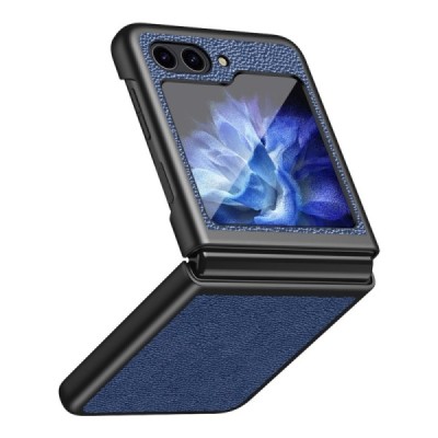 Samsung Galaxy Flip5 5G (SM-F731B) Deluxe Leather mėlynas odinis dėklas - nugarėlė | Priedai.lt