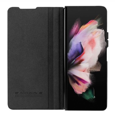 Samsung Galaxy Fold5 5G (SM-F946B) prabangus Nillkin Qin Pro serijos juodas odinis atverčiamas dėklas - knygutė | Priedai.lt