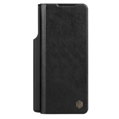 Samsung Galaxy Fold5 5G (SM-F946B) prabangus Nillkin Qin Pro serijos juodas odinis atverčiamas dėklas - knygutė | Priedai.lt