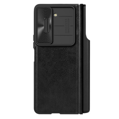 Samsung Galaxy Fold5 5G (SM-F946B) prabangus Nillkin Qin Pro serijos juodas odinis atverčiamas dėklas - knygutė | Priedai.lt