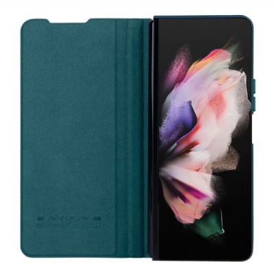 Samsung Galaxy Fold5 5G (SM-F946B) prabangus Nillkin Qin Pro serijos žalias odinis atverčiamas dėklas - knygutė | Priedai.lt