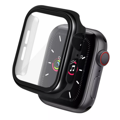 Apple Watch SE (2022) 44mm „Fashion“ Tempered Glass sustiprintos apsaugos juodas apsauginis ekrano stiklas su rėmeliu | Priedai.