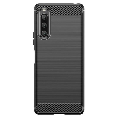 Sony Xperia 10 V „Carbon“ kieto silikono TPU juodas dėklas - nugarėlė | Priedai.lt