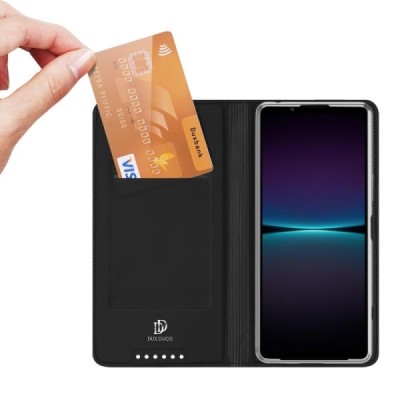 „Dux Ducis“ Skin serijos Sony Xperia 1 V juodas odinis atverčiamas dėklas | Priedai.lt
