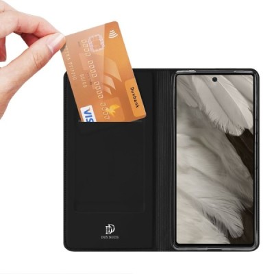 „Dux Ducis“ Skin serijos Google Pixel 7A juodas odinis atverčiamas dėklas | Priedai.lt