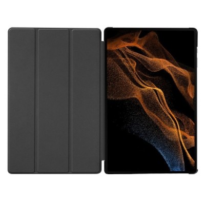 Samsung Galaxy Tab S10 Ultra, S9 Ultra, S8 Ultra atverčiamas juodas odinis dėklas - knygutė (sulankstomas) | Priedai.lt