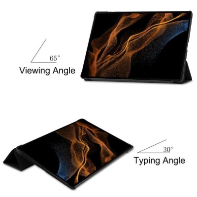 Samsung Galaxy Tab S10 Ultra, S9 Ultra, S8 Ultra atverčiamas juodas odinis dėklas - knygutė (sulankstomas) | Priedai.lt