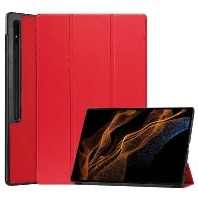 Samsung Galaxy Tab S10 Ultra, S9 Ultra, S8 Ultra atverčiamas raudonas odinis dėklas - knygutė (sulankstomas) | Priedai.lt
