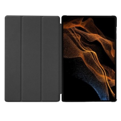 Samsung Galaxy Tab S10 Ultra, S9 Ultra, S8 Ultra atverčiamas pilkas odinis dėklas - knygutė (sulankstomas) | Priedai.lt