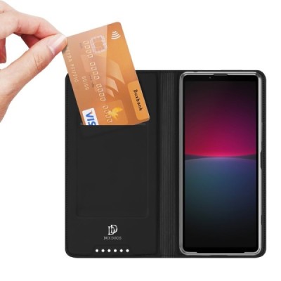 „Dux Ducis“ Skin serijos Sony Xperia 10 V juodas odinis atverčiamas dėklas | Priedai.lt