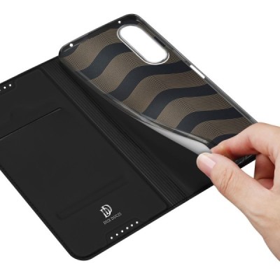 „Dux Ducis“ Skin serijos Sony Xperia 10 V juodas odinis atverčiamas dėklas | Priedai.lt