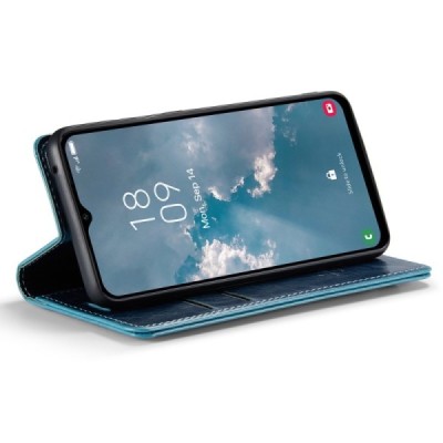 Samsung Galaxy A54 (SM-A546B) „CaseMe“ Leather solidus atverčiamas mėlynas odinis dėklas - knygutė | Priedai.lt