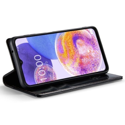 Samsung Galaxy A23 5G (SM-A236B, SM-M236B, SM-E236B) „CaseMe“ Leather solidus atverčiamas juodas odinis dėklas - knygutė | Pried