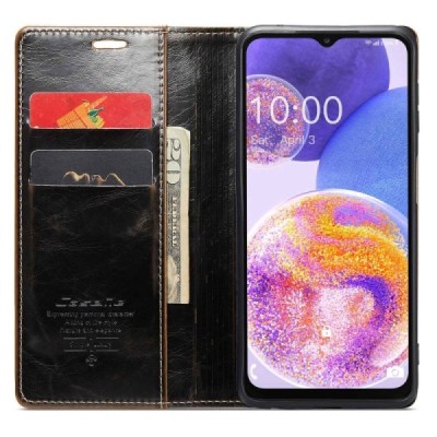 Samsung Galaxy A23 5G (SM-A236B, SM-M236B, SM-E236B) „CaseMe“ Leather solidus atverčiamas rudas odinis dėklas - knygutė | Prieda