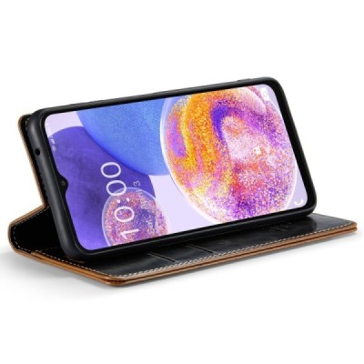 Samsung Galaxy A23 5G (SM-A236B, SM-M236B, SM-E236B) „CaseMe“ Leather solidus atverčiamas rudas odinis dėklas - knygutė | Prieda