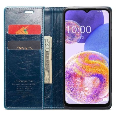 Samsung Galaxy A23 5G (SM-A236B, SM-M236B, SM-E236B) „CaseMe“ Leather solidus atverčiamas mėlynas odinis dėklas - knygutė | Prie
