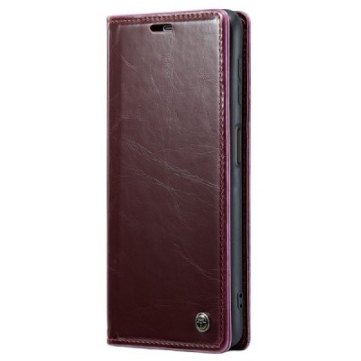 Samsung Galaxy A23 5G (SM-A236B, SM-M236B, SM-E236B) „CaseMe“ Leather solidus atverčiamas bordo odinis dėklas - knygutė | Prieda