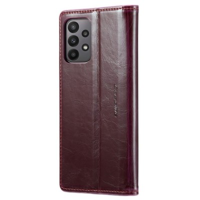 Samsung Galaxy A23 5G (SM-A236B, SM-M236B, SM-E236B) „CaseMe“ Leather solidus atverčiamas bordo odinis dėklas - knygutė | Prieda