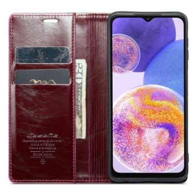 Samsung Galaxy A23 5G (SM-A236B, SM-M236B, SM-E236B) „CaseMe“ Leather solidus atverčiamas bordo odinis dėklas - knygutė | Prieda