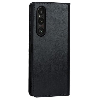 „Deluxe“ Sony Xperia 1 V juodas odinis atverčiamas dėklas | Priedai.lt