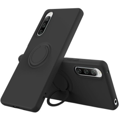 Sony Xperia 10 V „Ring“ Kickstand (TPU) juodas dėklas - nugarėlė | Priedai.lt